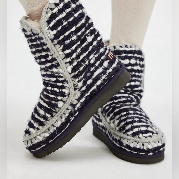 Mou Black and Cream Knitted Winter Boots - Picture 2 of 15